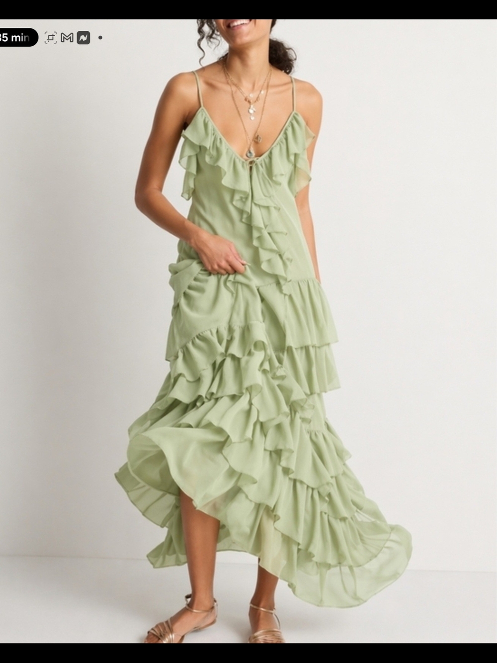 Light Sage Ruffle Maxi Dress - Women